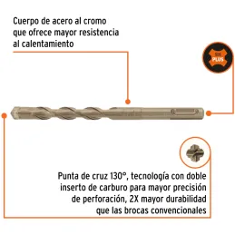 Brocas SDS Plus 1/2" x6" Concreto Truper 11279 Truper-Brocas SDS Plus 1/2" x6" Concreto Truper 11279 Para perforaciones en concr