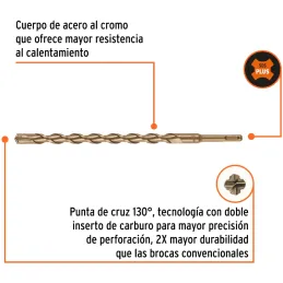 Brocas SDS Plus 5/8" x12" Concreto Truper 11285 Truper-Brocas SDS Plus 5/8" x12" Concreto Truper 11285 Para perforaciones en con
