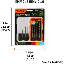Juego de Brocas para metal 10 Piezas de Alta Velocidad Turbo Steel, JBAV-10 11399 Truper Truper-Juego de Brocas para metal 10 Pi