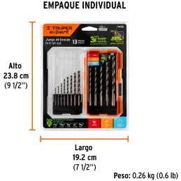 Juego de Brocas para metal 13 Piezas de Alta Velocidad Turbo Steel, JBAV-13 11402 Truper Truper-Juego de Brocas para metal 13 Pi