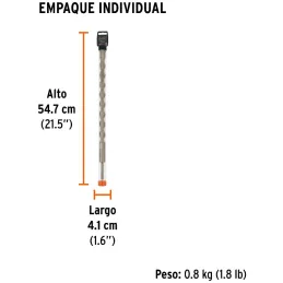 Brocas SDS Plus 1" x18" Concreto Truper 11290 Truper-Brocas SDS Plus 1" x18" Concreto Truper 11290 Para perforaciones en concret