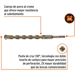 Brocas SDS Plus 7/8" x11" Concreto Truper 11288 Truper-Brocas SDS Plus 7/8" x11" Concreto Truper 11288 Para perforaciones en con