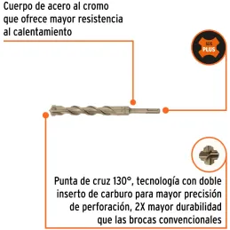 Brocas SDS Plus 7/8" x8" Concreto Truper 11268 Truper-Brocas SDS Plus 7/8" x8" Concreto Truper 11268 Para perforaciones en concr
