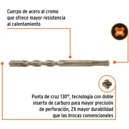Brocas SDS Plus 7/16" x6" Concreto Truper 11278 Truper-Brocas SDS Plus 7/16" x6" Concreto Truper 11278 Para perforaciones en con