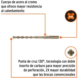 Brocas SDS Plus 5/16" x6" Concreto Truper 11269 Truper-Brocas SDS Plus 5/16" x6" Concreto Truper 11269 Para perforaciones en con
