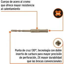 Brocas SDS Plus 1/4" x4" Concreto Truper 11263 Truper-Brocas SDS Plus 1/4" x4" Concreto Truper 11263 Para perforaciones en concr