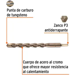 Brocas Concreto 1" x12" ZP3-1/2 Truper 11257 Truper-Brocas Concreto 1" x12" ZP3-1/2 Truper 11257 Cuerpo de acero al cromo que of