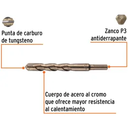 Brocas Concreto 5/8" x6" ZP3-3/8 Truper 11236 Truper-Brocas Concreto 5/8" x6" ZP3-3/8 Truper 11236 Cuerpo de acero al cromo que 