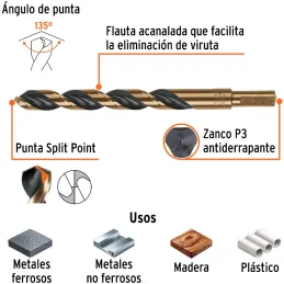Brocas Metal HSS 31/64" xL6" Truper 11164 Truper-Brocas Metal HSS 31/64" xL6" Truper 11164 Uso en metales ferrosos, no ferrosos,