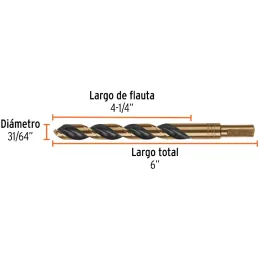 Brocas Metal HSS 31/64" xL6" Truper 11164 Truper-Brocas Metal HSS 31/64" xL6" Truper 11164 Uso en metales ferrosos, no ferrosos,