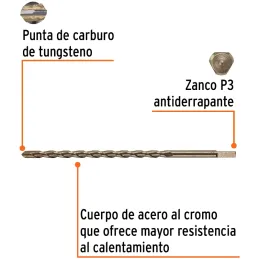 Brocas Concreto 1/2" x12" ZP3-13/32 Truper 11233 Truper-Brocas Concreto 1/2" x12" ZP3-13/32 Truper 11233 Cuerpo de acero al crom