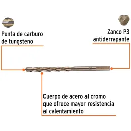 Brocas Concreto 3/8" x6" ZP3-11/32 Truper 11224 Truper-Brocas Concreto 3/8" x6" ZP3-11/32 Truper 11224 Cuerpo de acero al cromo 
