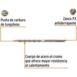 Brocas Concreto 5/16" x6" ZP3 Truper 11215 Truper-Brocas Concreto 5/16" x6" ZP3 Truper 11215 Cuerpo de acero al cromo que ofrece
