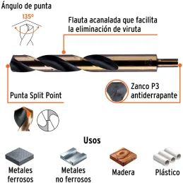 Brocas Metal HSS 1" xL10" Truper 11176 Truper-Brocas Metal HSS 1" xL10" Truper 11176 Uso en metales ferrosos, no ferrosos, mader