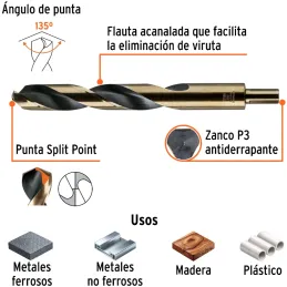 Brocas Metal HSS 7/8" xL9" Truper 11174 Truper-Brocas Metal HSS 7/8" xL9" Truper 11174 Uso en metales ferrosos, no ferrosos, mad