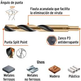 Brocas Metal HSS 3/4" xL7" Truper 11172 Truper-Brocas Metal HSS 3/4" xL7" Truper 11172 Uso en metales ferrosos, no ferrosos, mad