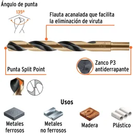 Brocas Metal HSS 5/8" xL7" Truper 11170 Truper-Brocas Metal HSS 5/8" xL7" Truper 11170 Uso en metales ferrosos, no ferrosos, mad