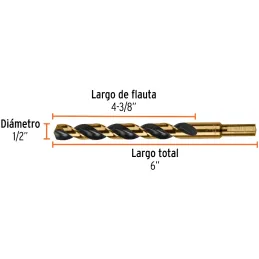 Brocas Metal HSS 1/2" xL6" Truper 11166 Truper-Brocas Metal HSS 1/2" xL6" Truper 11166 Uso en metales ferrosos, no ferrosos, mad