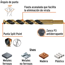 Brocas Metal HSS 15/32" xL6" Truper 11162 Truper-Brocas Metal HSS 15/32" xL6" Truper 11162 Uso en metales ferrosos, no ferrosos,