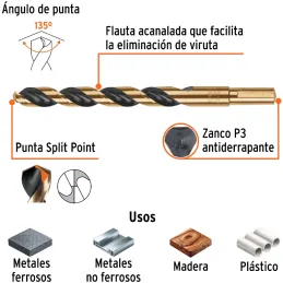Brocas Metal HSS 7/16" xL6" Truper 11158 Truper-Brocas Metal HSS 7/16" xL6" Truper 11158 Uso en metales ferrosos, no ferrosos, m