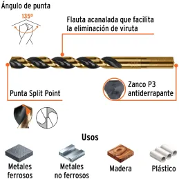 Brocas Metal HSS 24/64" xL5" Truper 11152 Truper-Brocas Metal HSS 24/64" xL5" Truper 11152 Uso en metales ferrosos, no ferrosos,