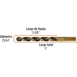 Brocas Metal HSS 24/64" xL5" Truper 11152 Truper-Brocas Metal HSS 24/64" xL5" Truper 11152 Uso en metales ferrosos, no ferrosos,