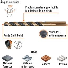 Brocas Metal HSS 3/8" xL5" Truper 11150 Truper-Brocas Metal HSS 3/8" xL5" Truper 11150 Uso en metales ferrosos, no ferrosos, mad