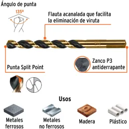 Brocas Metal HSS 23/64" xL5" Truper 11148 Truper-Brocas Metal HSS 23/64" xL5" Truper 11148 Uso en metales ferrosos, no ferrosos,