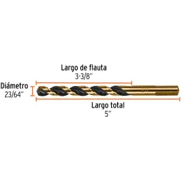 Brocas Metal HSS 23/64" xL5" Truper 11148 Truper-Brocas Metal HSS 23/64" xL5" Truper 11148 Uso en metales ferrosos, no ferrosos,