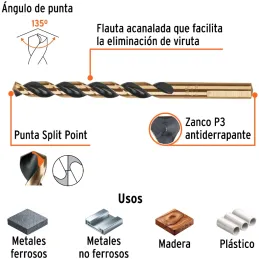 Brocas Metal HSS 5/16" xL5" Truper 11142 Truper-Brocas Metal HSS 5/16" xL5" Truper 11142 Uso en metales ferrosos, no ferrosos, m
