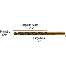 Brocas Metal HSS 19/64" xL4" Truper 11140 Truper-Brocas Metal HSS 19/64" xL4" Truper 11140 Uso en metales ferrosos, no ferrosos,