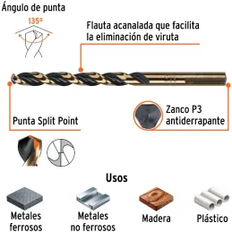 Brocas Metal HSS 9/32" xL4" Truper 11138 Truper-Brocas Metal HSS 9/32" xL4" Truper 11138 Uso en metales ferrosos, no ferrosos, m