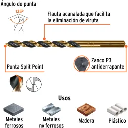 Brocas Metal HSS 17/64" xL4" Truper 11136 Truper-Brocas Metal HSS 17/64" xL4" Truper 11136 Uso en metales ferrosos, no ferrosos,