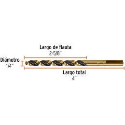 Brocas Metal HSS 1/4" xL4" Truper 11134 Truper-Brocas Metal HSS 1/4" xL4" Truper 11134 Uso en metales ferrosos, no ferrosos, mad