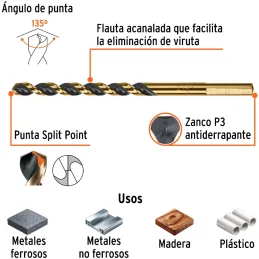Brocas Metal HSS 15/64" xL4" Truper 11132 Truper-Brocas Metal HSS 15/64" xL4" Truper 11132 Uso en metales ferrosos, no ferrosos,