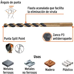 Brocas Metal HSS 7/32" xL4" Truper 11130 Truper-Brocas Metal HSS 7/32" xL4" Truper 11130 Uso en metales ferrosos, no ferrosos, m