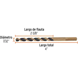 Brocas Metal HSS 7/32" xL4" Truper 11130 Truper-Brocas Metal HSS 7/32" xL4" Truper 11130 Uso en metales ferrosos, no ferrosos, m