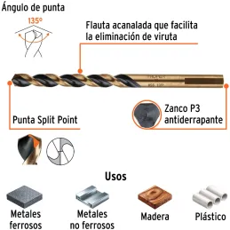 Brocas Metal HSS 3/16" xL4" Truper 11126 Truper-Brocas Metal HSS 3/16" xL4" Truper 11126 Uso en metales ferrosos, no ferrosos, m