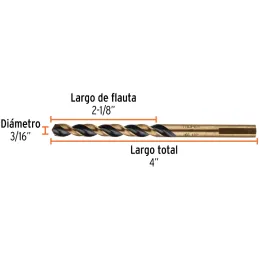 Brocas Metal HSS 3/16" xL4" Truper 11126 Truper-Brocas Metal HSS 3/16" xL4" Truper 11126 Uso en metales ferrosos, no ferrosos, m