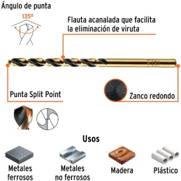 Brocas Metal HSS 11/64" xL3" Truper 11124 Truper-Brocas Metal HSS 11/64" xL3" Truper 11124 Uso en metales ferrosos, no ferrosos,