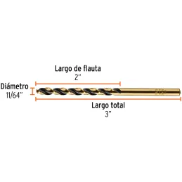 Brocas Metal HSS 11/64" xL3" Truper 11124 Truper-Brocas Metal HSS 11/64" xL3" Truper 11124 Uso en metales ferrosos, no ferrosos,