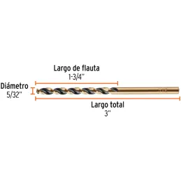 Brocas Metal HSS 5/32" xL3" Truper 11122 Truper-Brocas Metal HSS 5/32" xL3" Truper 11122 Uso en metales ferrosos, no ferrosos, m