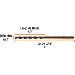 Brocas Metal HSS 9/64" xL3" Truper 11120 Truper-Brocas Metal HSS 9/64" xL3" Truper 11120 Uso en metales ferrosos, no ferrosos, m