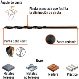 Brocas Metal HSS 7/64" xL3" Truper 11116 Truper-Brocas Metal HSS 7/64" xL3" Truper 11116 Uso en metales ferrosos, no ferrosos, m