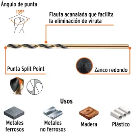 Brocas Metal HSS 5/64" xL2" Truper 11112 Truper-Brocas Metal HSS 5/64" xL2" Truper 11112 Uso en metales ferrosos, no ferrosos, m