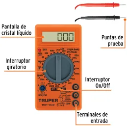Multitester Ditital Escolar, MUT-830 10400 Truper Truper-Multitester Ditital Escolar, MUT-830 10400 Truper Escala de circuito in