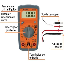 Multitester Digital, MUT-33 10401 Truper Truper-Multitester Digital, MUT-33 10401 Truper Escala de circuito integrado con conver