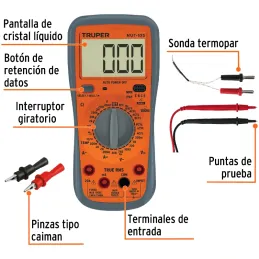 Multitester Automotriz Profesional MUT-105 True RMS 20A Truper 10403 Truper-Multitester Automotriz Profesional MUT-105 True RMS 