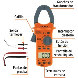 Pinza Amperimetrica Profesional 600V 400A MUT-202 True RMS Truper 10404 Truper-Pinza Amperimetrica Profesional 600V 400A MUT-202