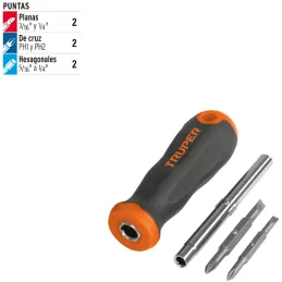 Juego Desarmadores Multipunta 2 Puntas Dobles y Barra con 2 Cajas Hexagonales, DT-4 14200 Truper Truper-Juego Desarmadores Multi